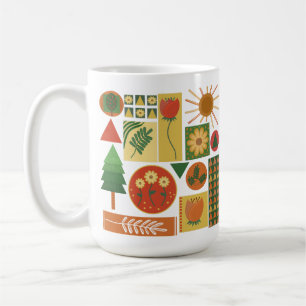 Caneca De Café Jardim Geométrico Colorido   Vegetais