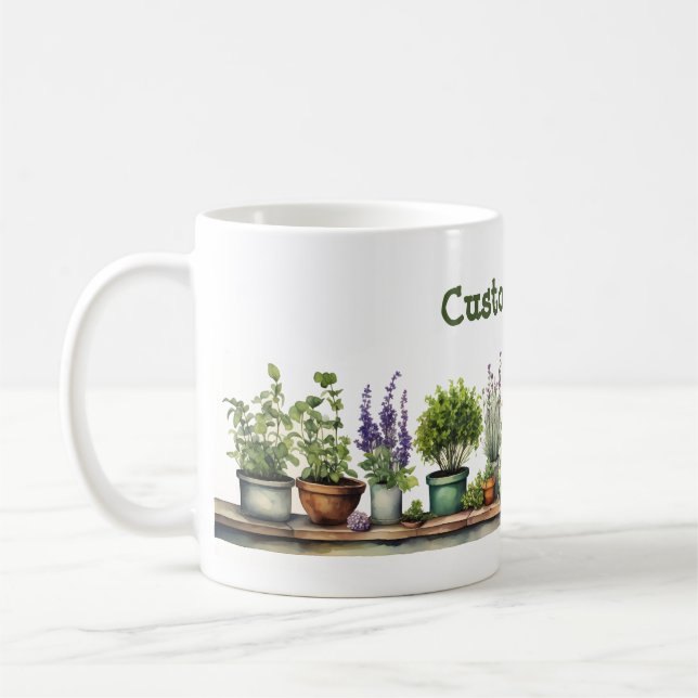 Caneca De Café Jardim Herbário Personalizável (Esquerda)