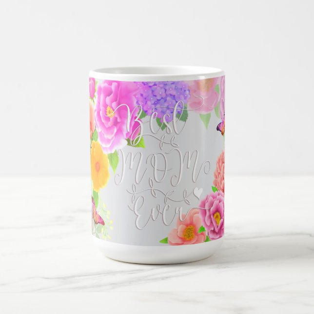 Caneca De Café Jardim Romântico de Peônias Melhor Mãe Cinza (Centro)