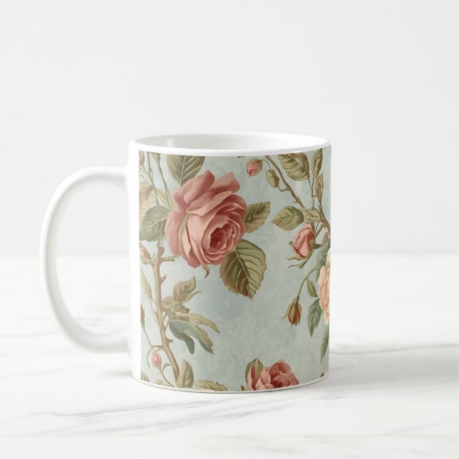 Caneca De Café Jardim Romântico de Rosas Antigas (Esquerda)