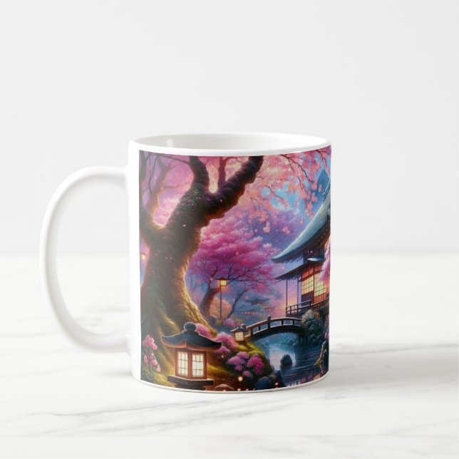 Caneca De Café Jardim Serene Japonês na Pintura de Crepúsculo (Esquerda)