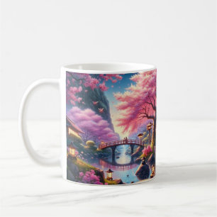 Caneca De Café Jardim Serene Japonês na Pintura de Crepúsculo