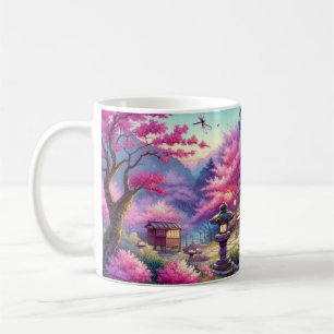 Caneca De Café Jardim Serene Japonês na Pintura de Crepúsculo