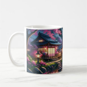 Caneca De Café Jardim Serene Japonês na Pintura de Crepúsculo