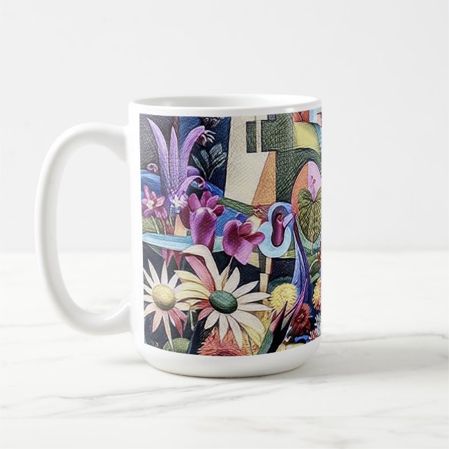 Caneca De Café Jardim Surreal - Ilustração Floral design 1 (Esquerda)