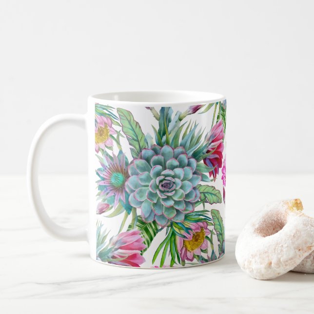 Caneca De Café Jardim Tropical de Suculentas (Com Donut)
