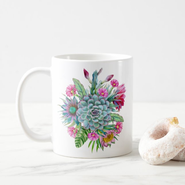 Caneca De Café Jardim Tropical de Sucultura (Com Donut)