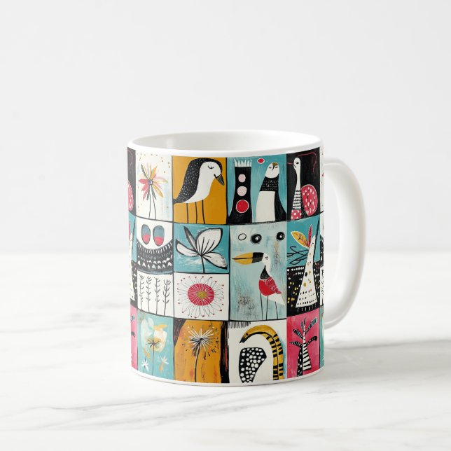 Caneca De Café Jardim Whimsical de Aves e Blooms (Frente Esquerda)