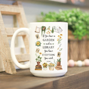 Caneca De Café Jardinagem e Citação de Biblioteca Girassol e Erva