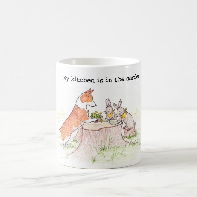 Caneca De Café Jardineiro da cozinha - Corgi e coelhos (Centro)
