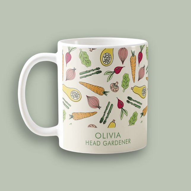 Caneca De Café Jardineiro de Cabeça Cultivado Localmente (Farmers Market Garden Vegetable Patch Head Gardeners Coffee Mug.  Personalize with your own text.)