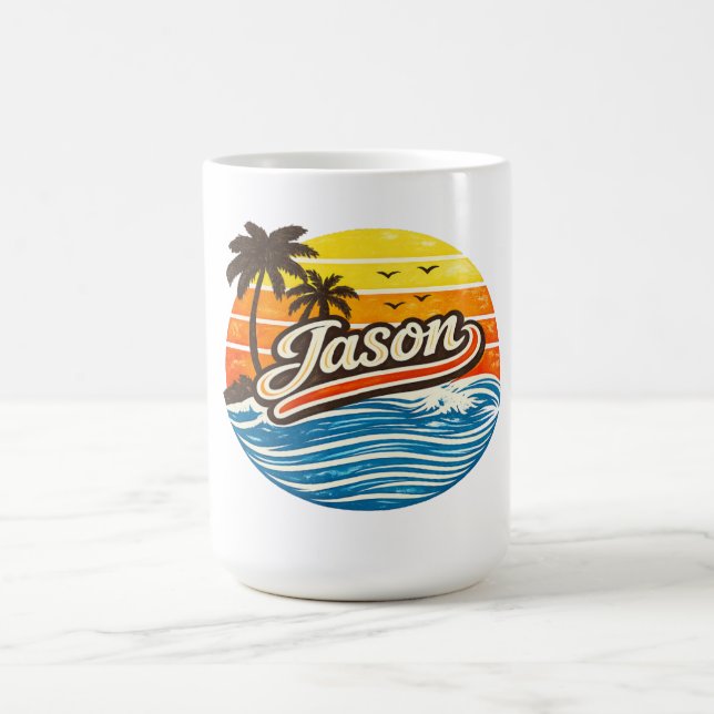 Caneca De Café Jason Retro Sunset Name Design (Centro)