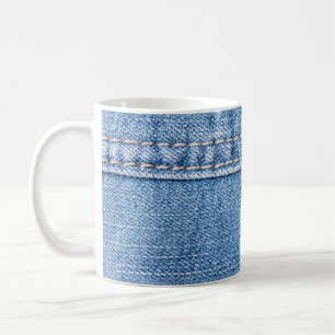 Caneca De Café Jeans azuis costuram textura fechada.
