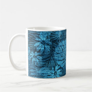 Caneca De Café Jeans desbotados com padrão de folhas tropicais