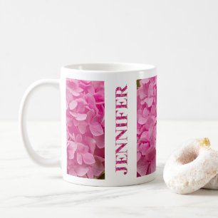 Caneca De Café "Jennifer" - Letra Floral Elegante Rosa Hydrangea