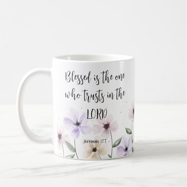 Caneca De Café Jeremiah 17:7 Confie no Lord Scripture Floral (Esquerda)
