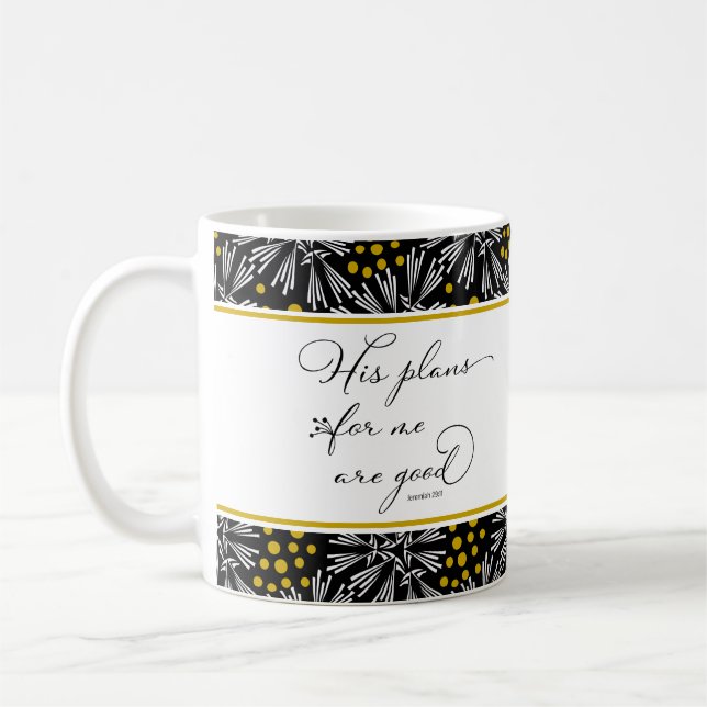 Caneca De Café Jeremiah 29:11 Black & Dourado Pattern Mug (Esquerda)