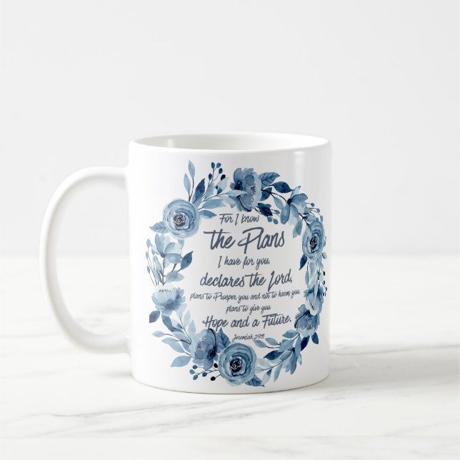 Caneca De Café Jeremiah 29:11 Para eu saber dos Planos Blue Flora (Esquerda)