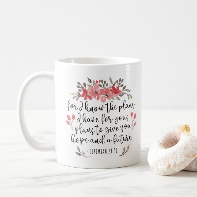 Caneca De Café Jeremiah 29 11 - Pelo Que Sei Os Planos - Floral (Com Donut)