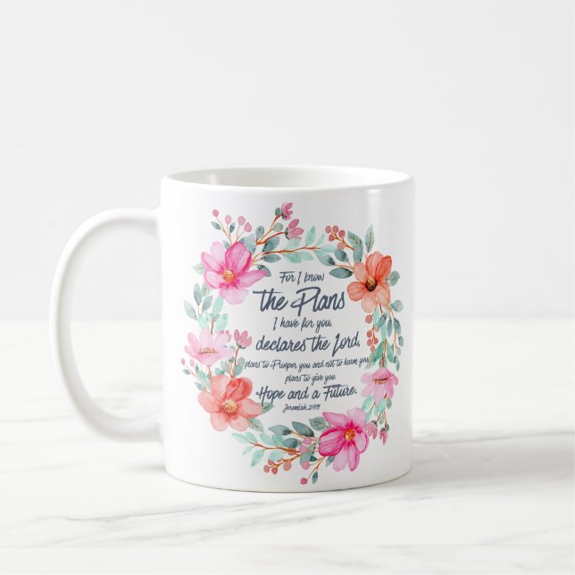 Caneca De Café Jeremiah 29:11 Porque eu conheço os Planos Rosa Fl (Esquerda)