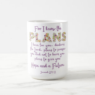 Caneca De Café Jeremiah 29:11 Roxo, Letras Florais Cristão
