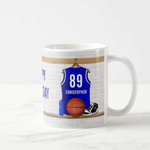 Caneca De Café Jérsei azul e branco personalizado do basquetebol