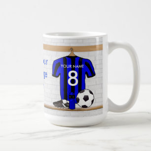 Caneca De Café Jérsei de futebol preto e azul personalizado do