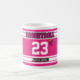 Caneca De Café Jérsei do esporte do basquetebol do rosa quente e