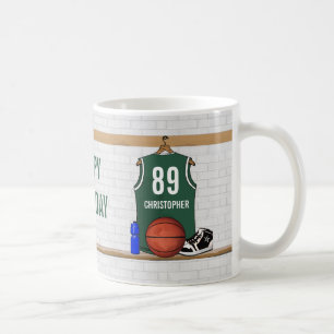 Caneca De Café Jérsei verde e branco personalizado do basquetebo