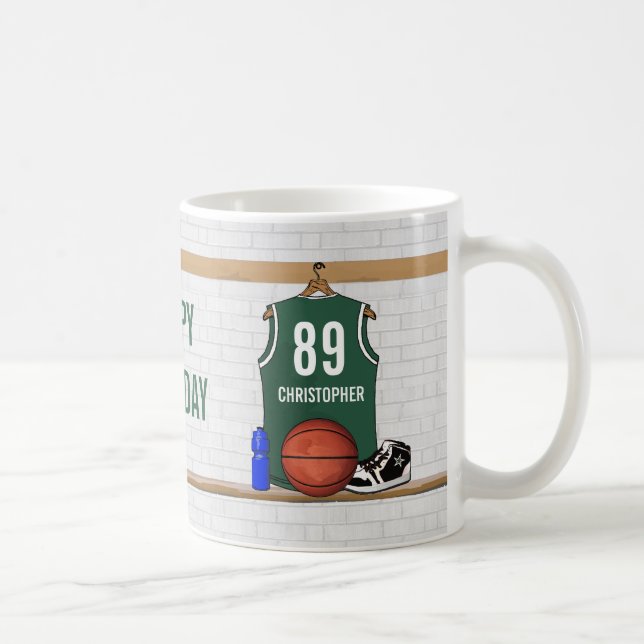 Caneca De Café Jérsei verde e branco personalizado do basquetebol (Direita)
