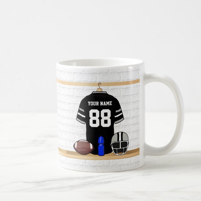 Caneca De Café Jersey de Cinzas Negra e Silver Personalizadas (Direita)
