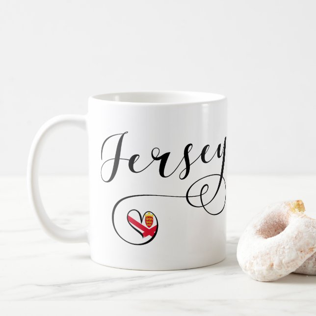 Caneca De Café Jersey Flag Heart, Ilhas do Canal (Com Donut)