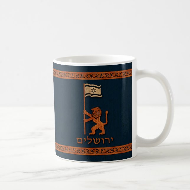 Caneca De Café Jerusalem Day Lion com Bandeira (Direita)