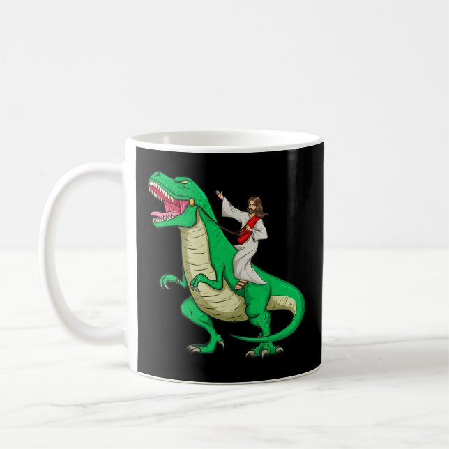 Caneca De Café Jesus Andando Dinossauro Engraçado Parody Tyrannos (Esquerda)