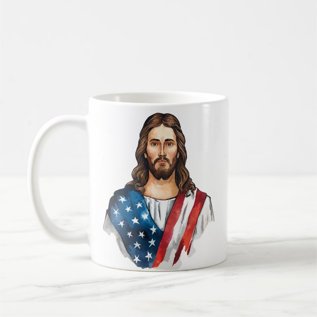 Caneca De Café Jesus artístico com bandeira americana (Esquerda)