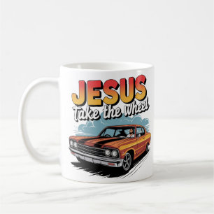 Caneca De Café Jesus Assume o Volante Carro Musculoso Vintage