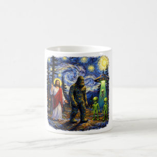 Caneca De Café Jesus Bigfoot Alienígenas Noite Estrelada — Furgão