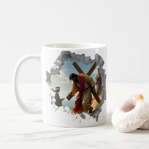 Caneca De Café Jesus Carregando Cross Partiu Muro Muro Fé Cristã