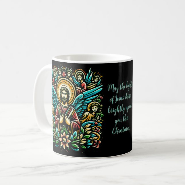Caneca De Café Jesus cercado por oito anjos (Frente Esquerda)