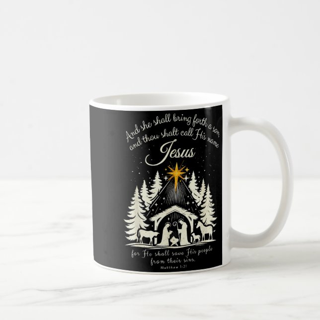 Caneca De Café Jesus Christian Christmas Xmas Tree Family Pajamas (Direita)
