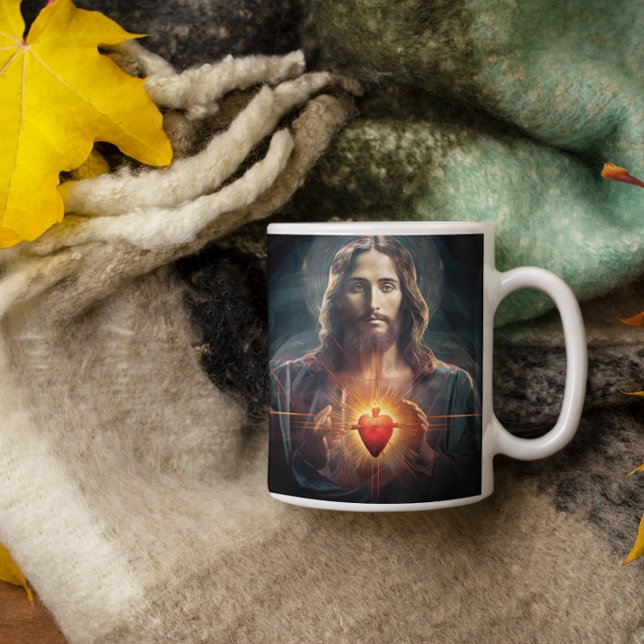 Caneca De Café Jesus Cristo com Coração Brilhante versão 6 (Jesus Christ with Glowing Heart version 6 Coffee Mug
)
