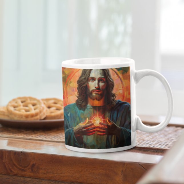 Caneca De Café Jesus Cristo com Coração Brilhante versão 8 (Jesus Christ with Glowing Heart version 8 Coffee Mug
)