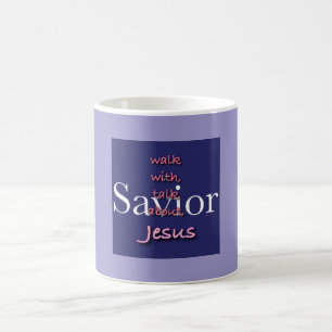 Caneca De Café Jesus é salvador, Lavanda pálida, café