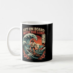 Caneca De Café Jesus Engraçado Surfando Fé Cristã Onda da Praia