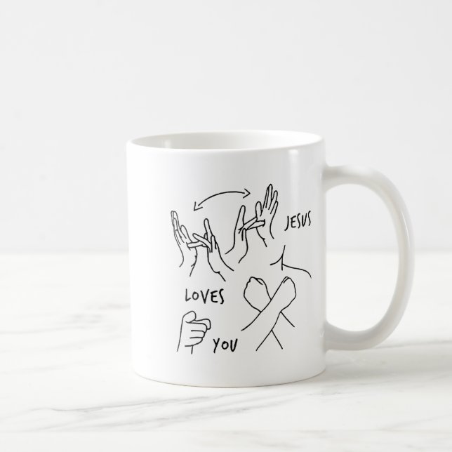 Caneca De Café Jesus Loves You Asl Sign Language Christian  (Direita)