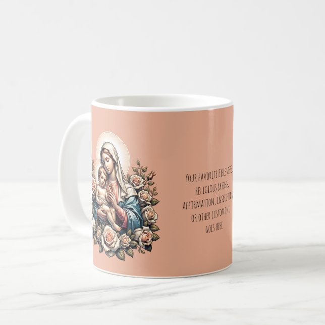 Caneca De Café Jesus Mãe e Criança Texto Personalizado Religioso (Frente Esquerda)