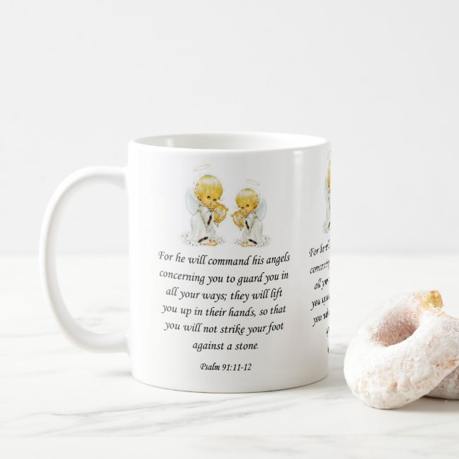 Caneca De Café Jesus Mug Salm 91:11-12 (Com Donut)