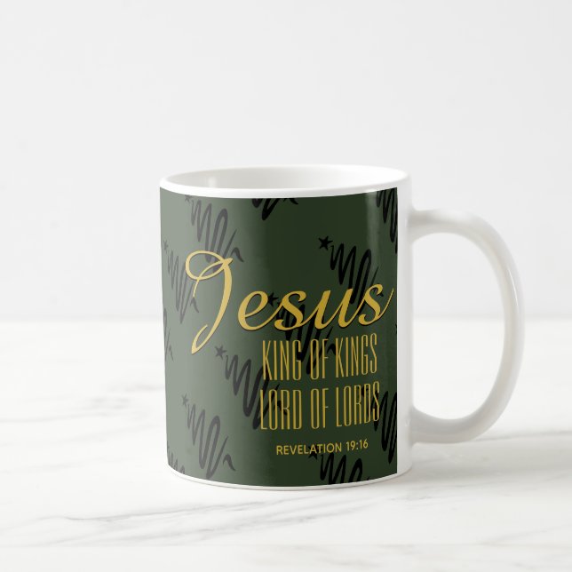 Caneca De Café JESUS REI KINGS Christian Christmas Green (Direita)