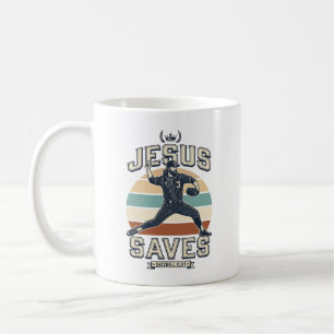 Caneca De Café Jesus Salva Beisebol Vetor Desenho Cristão Vintage