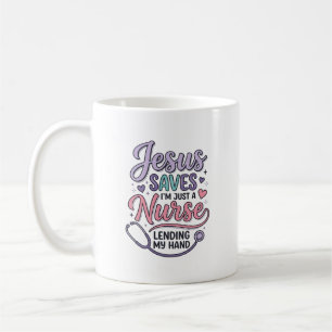 Caneca De Café Jesus Salva Camisa de Enfermeira Fé Design_1